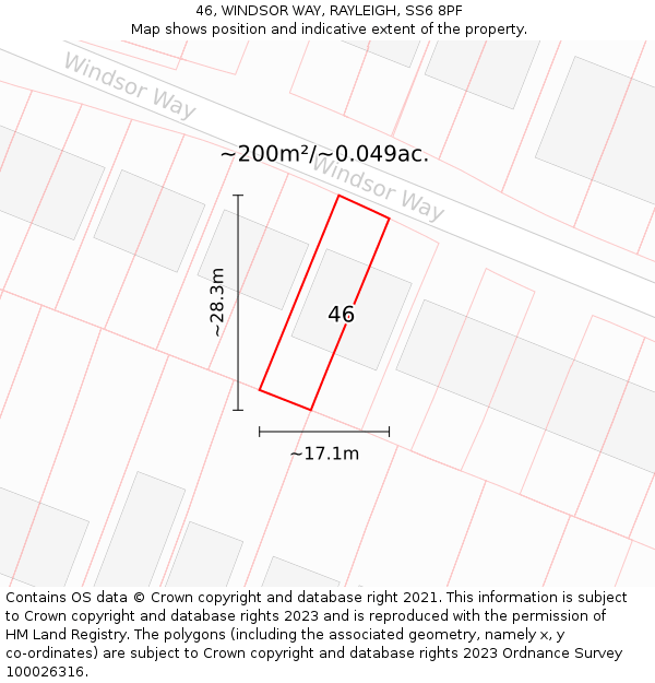 46, WINDSOR WAY, RAYLEIGH, SS6 8PF: Plot and title map