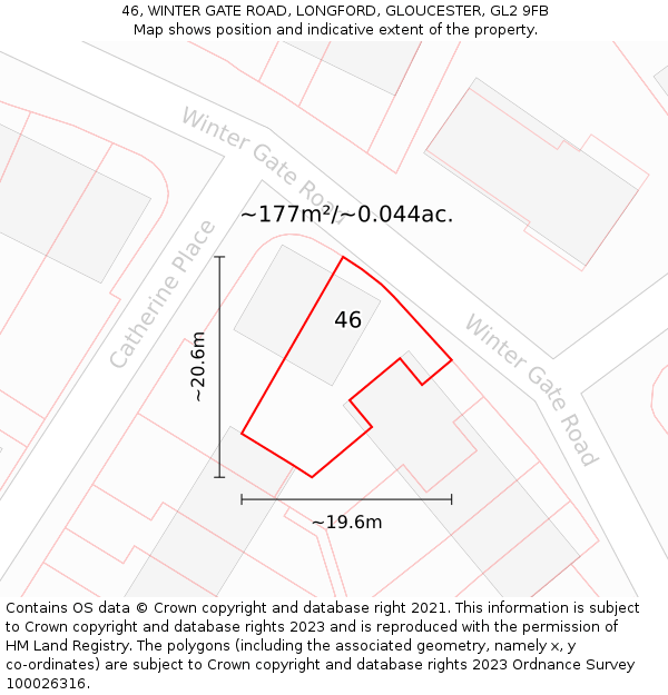 46, WINTER GATE ROAD, LONGFORD, GLOUCESTER, GL2 9FB: Plot and title map
