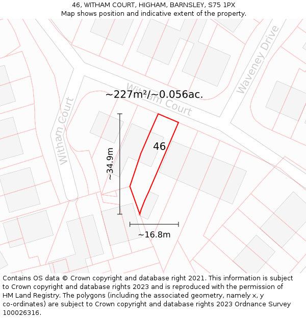 46, WITHAM COURT, HIGHAM, BARNSLEY, S75 1PX: Plot and title map