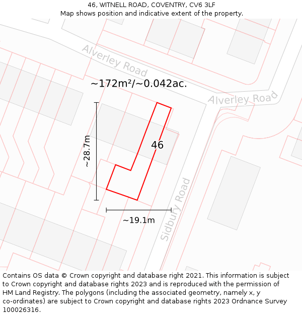 46, WITNELL ROAD, COVENTRY, CV6 3LF: Plot and title map