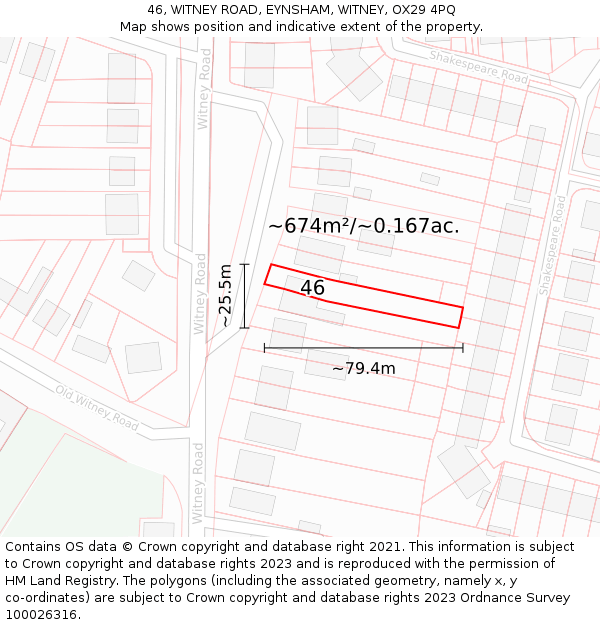 46, WITNEY ROAD, EYNSHAM, WITNEY, OX29 4PQ: Plot and title map
