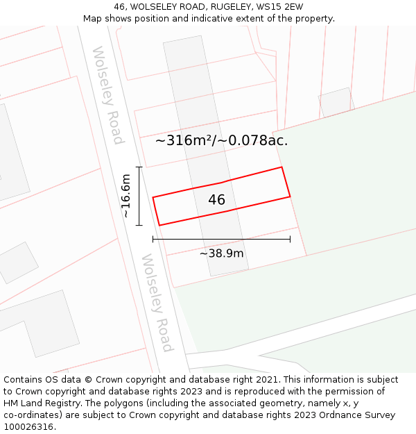 46, WOLSELEY ROAD, RUGELEY, WS15 2EW: Plot and title map