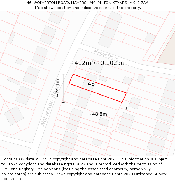 46, WOLVERTON ROAD, HAVERSHAM, MILTON KEYNES, MK19 7AA: Plot and title map