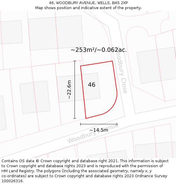 46, WOODBURY AVENUE, WELLS, BA5 2XP: Plot and title map