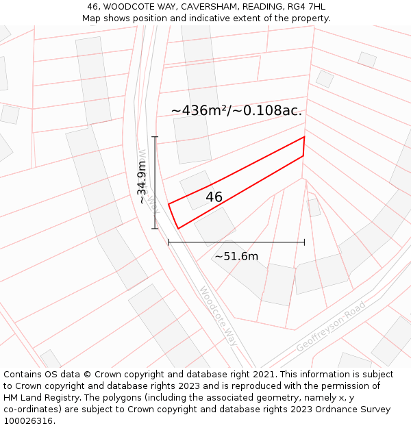 46, WOODCOTE WAY, CAVERSHAM, READING, RG4 7HL: Plot and title map