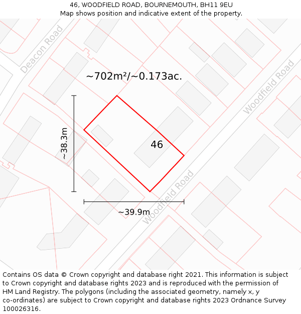 46, WOODFIELD ROAD, BOURNEMOUTH, BH11 9EU: Plot and title map