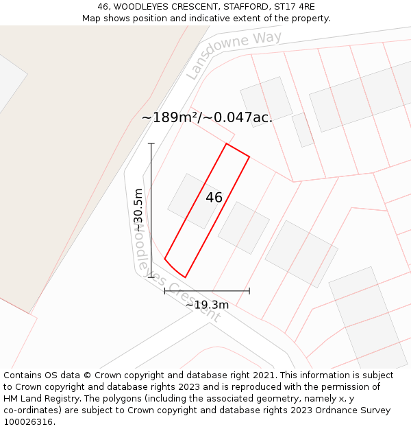 46, WOODLEYES CRESCENT, STAFFORD, ST17 4RE: Plot and title map
