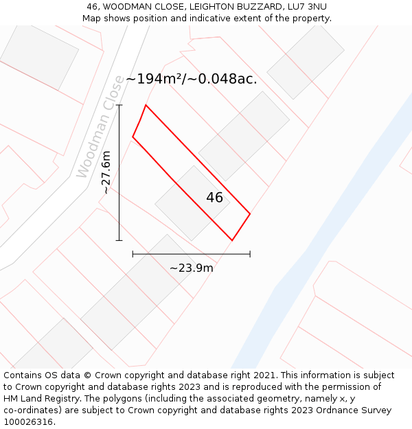 46, WOODMAN CLOSE, LEIGHTON BUZZARD, LU7 3NU: Plot and title map