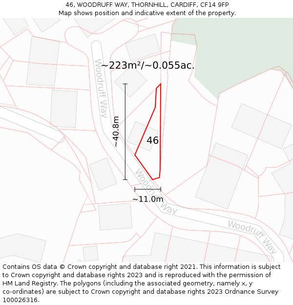 46, WOODRUFF WAY, THORNHILL, CARDIFF, CF14 9FP: Plot and title map