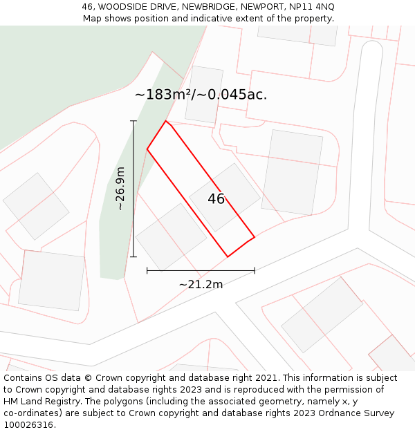 46, WOODSIDE DRIVE, NEWBRIDGE, NEWPORT, NP11 4NQ: Plot and title map