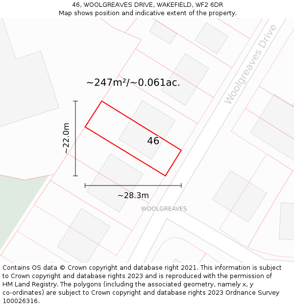 46, WOOLGREAVES DRIVE, WAKEFIELD, WF2 6DR: Plot and title map