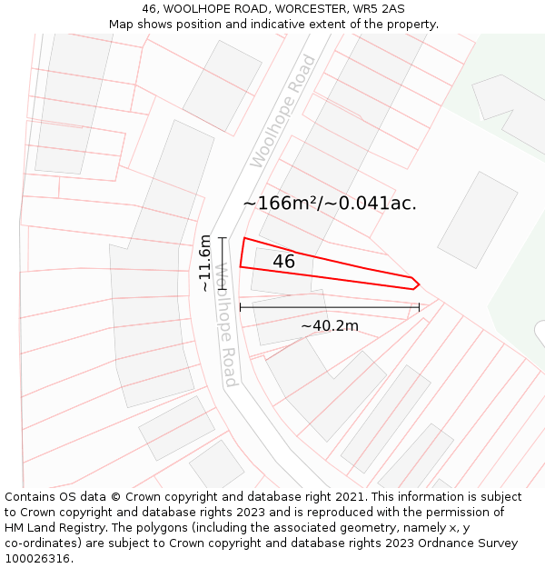 46, WOOLHOPE ROAD, WORCESTER, WR5 2AS: Plot and title map
