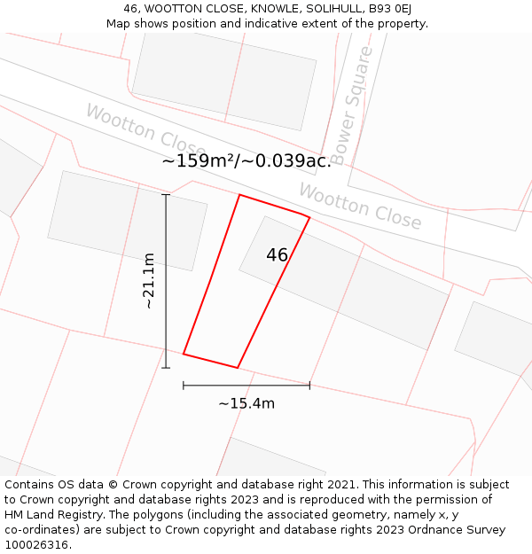 46, WOOTTON CLOSE, KNOWLE, SOLIHULL, B93 0EJ: Plot and title map