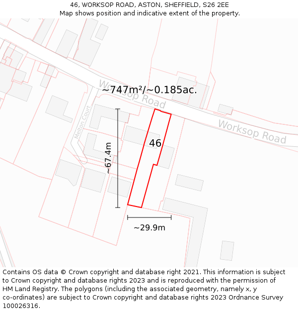 46, WORKSOP ROAD, ASTON, SHEFFIELD, S26 2EE: Plot and title map