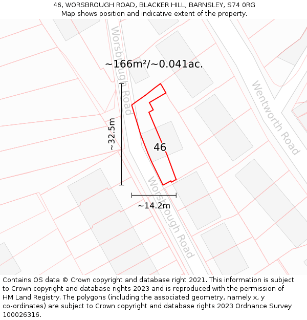 46, WORSBROUGH ROAD, BLACKER HILL, BARNSLEY, S74 0RG: Plot and title map