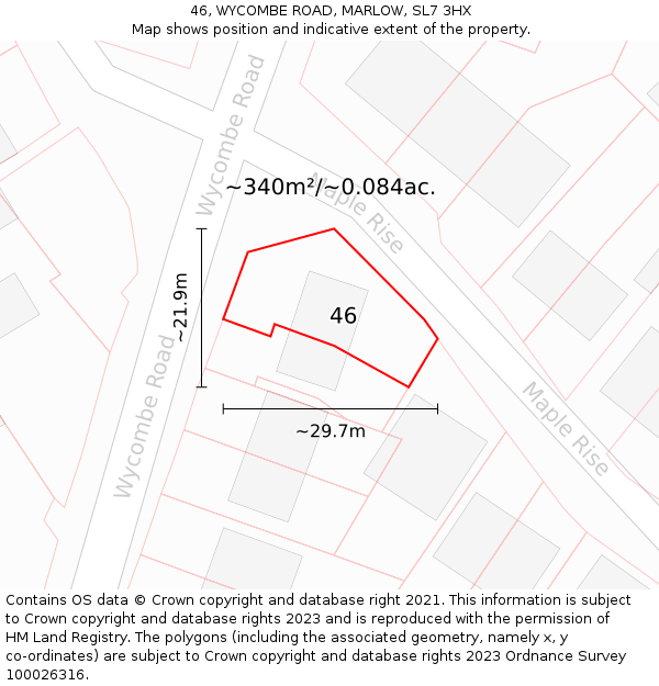 46, WYCOMBE ROAD, MARLOW, SL7 3HX: Plot and title map