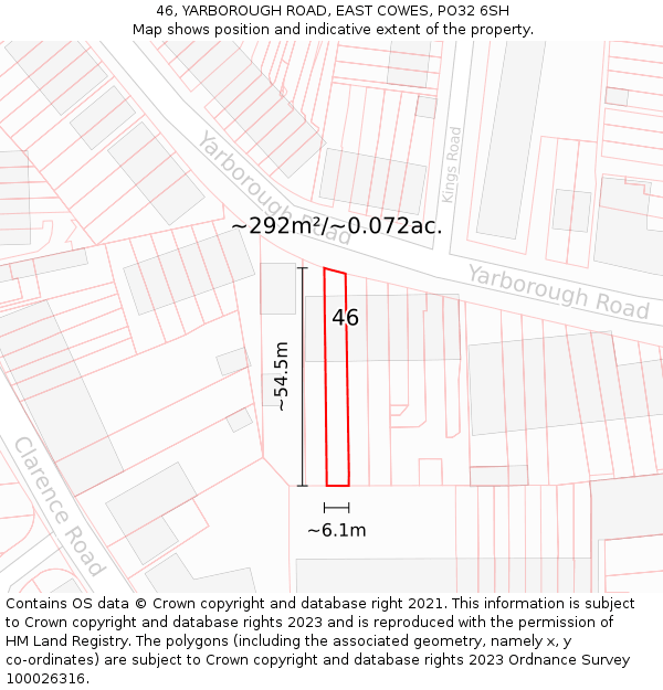 46, YARBOROUGH ROAD, EAST COWES, PO32 6SH: Plot and title map