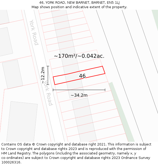 46, YORK ROAD, NEW BARNET, BARNET, EN5 1LJ: Plot and title map