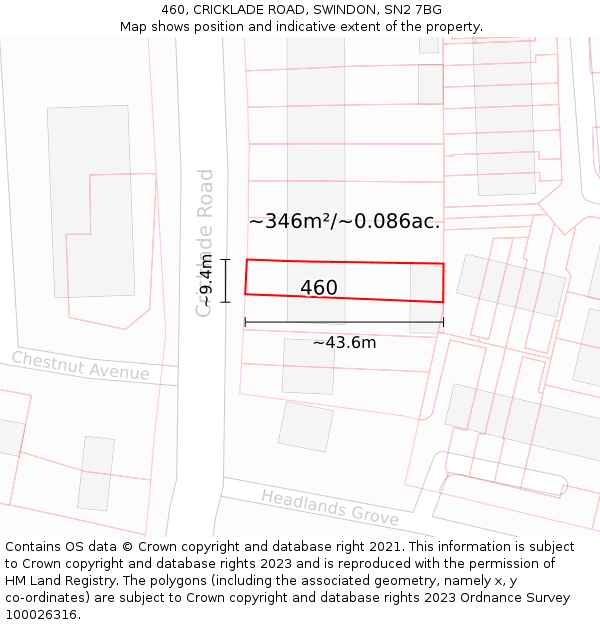 460, CRICKLADE ROAD, SWINDON, SN2 7BG: Plot and title map
