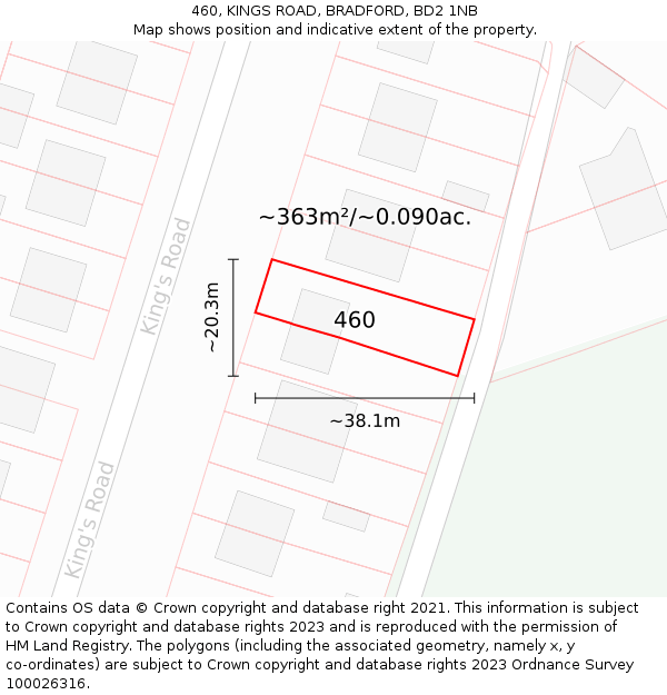 460, KINGS ROAD, BRADFORD, BD2 1NB: Plot and title map