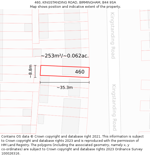 460, KINGSTANDING ROAD, BIRMINGHAM, B44 9SA: Plot and title map