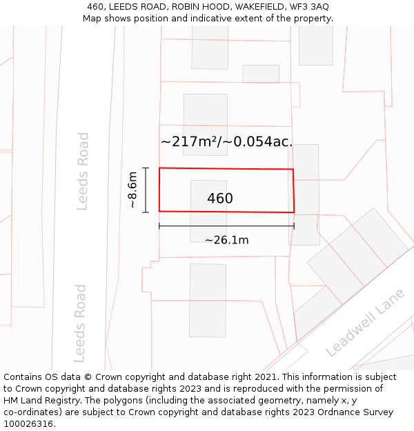 460, LEEDS ROAD, ROBIN HOOD, WAKEFIELD, WF3 3AQ: Plot and title map