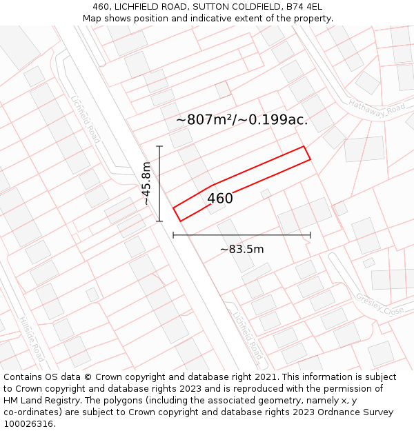 460, LICHFIELD ROAD, SUTTON COLDFIELD, B74 4EL: Plot and title map