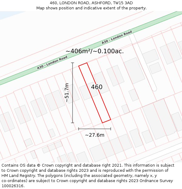 460, LONDON ROAD, ASHFORD, TW15 3AD: Plot and title map