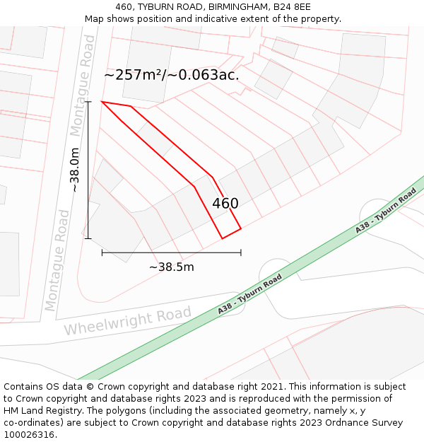 460, TYBURN ROAD, BIRMINGHAM, B24 8EE: Plot and title map