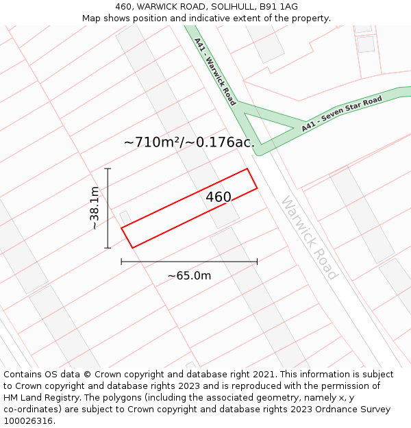 460, WARWICK ROAD, SOLIHULL, B91 1AG: Plot and title map
