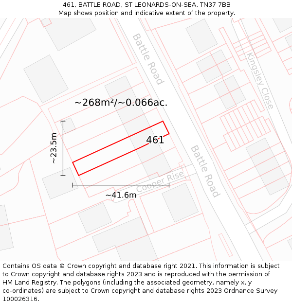 461, BATTLE ROAD, ST LEONARDS-ON-SEA, TN37 7BB: Plot and title map