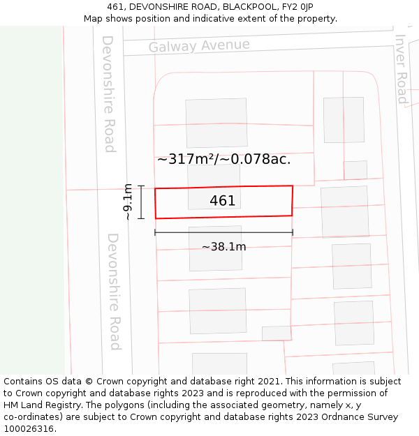 461, DEVONSHIRE ROAD, BLACKPOOL, FY2 0JP: Plot and title map