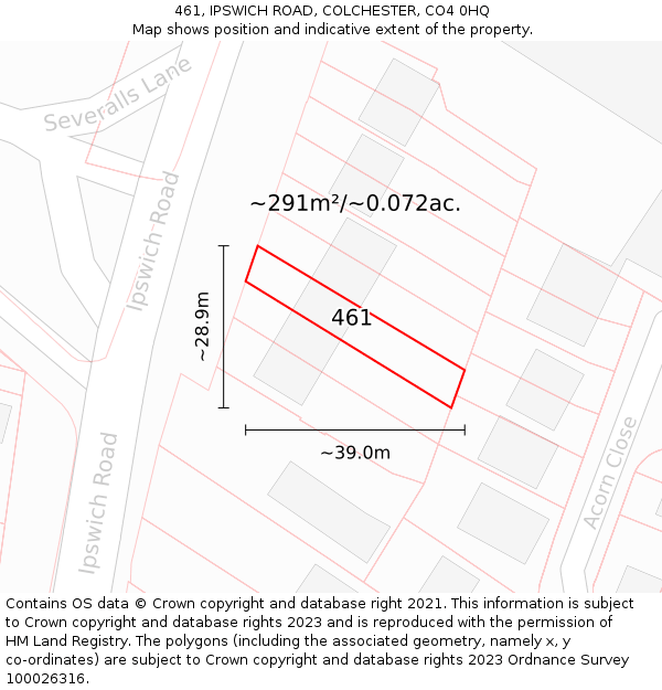461, IPSWICH ROAD, COLCHESTER, CO4 0HQ: Plot and title map