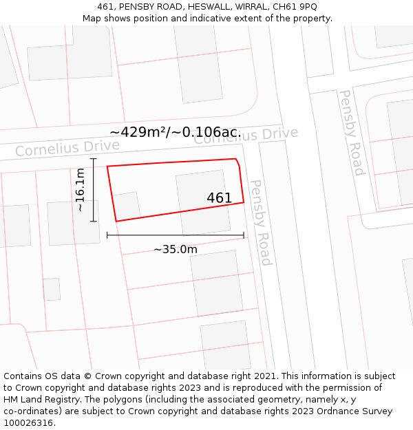 461, PENSBY ROAD, HESWALL, WIRRAL, CH61 9PQ: Plot and title map