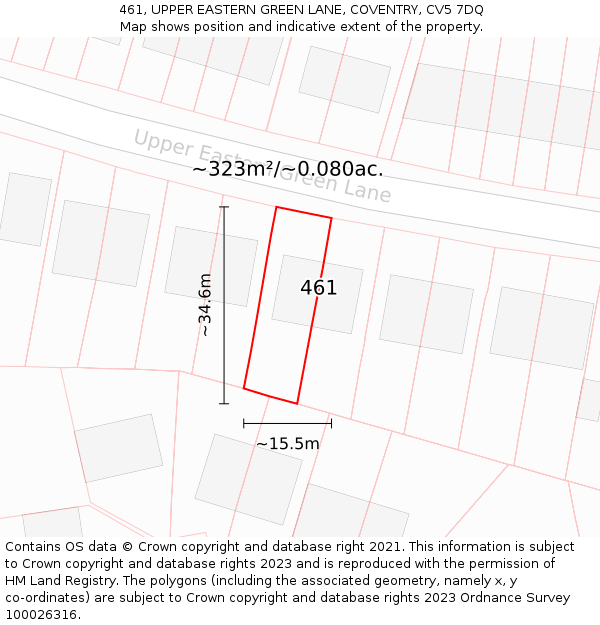 461, UPPER EASTERN GREEN LANE, COVENTRY, CV5 7DQ: Plot and title map