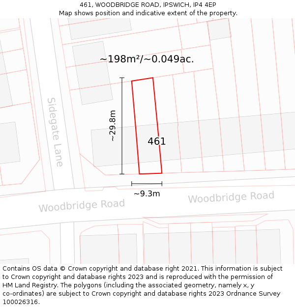 461, WOODBRIDGE ROAD, IPSWICH, IP4 4EP: Plot and title map
