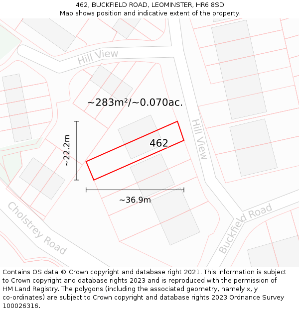 462, BUCKFIELD ROAD, LEOMINSTER, HR6 8SD: Plot and title map
