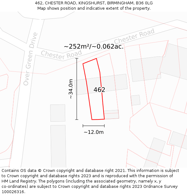 462, CHESTER ROAD, KINGSHURST, BIRMINGHAM, B36 0LG: Plot and title map