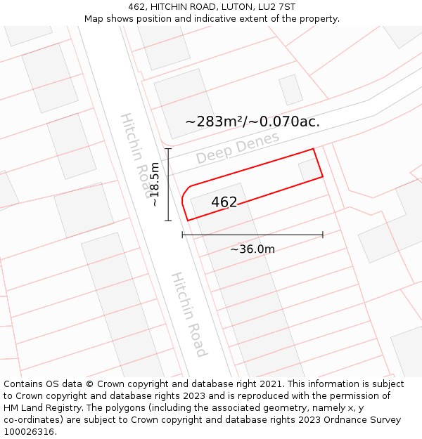 462, HITCHIN ROAD, LUTON, LU2 7ST: Plot and title map