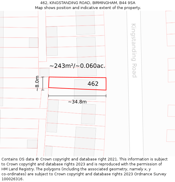 462, KINGSTANDING ROAD, BIRMINGHAM, B44 9SA: Plot and title map