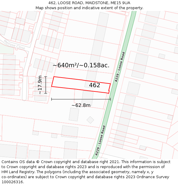 462, LOOSE ROAD, MAIDSTONE, ME15 9UA: Plot and title map