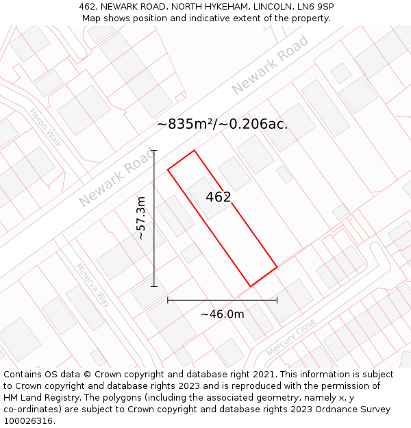 462, NEWARK ROAD, NORTH HYKEHAM, LINCOLN, LN6 9SP: Plot and title map
