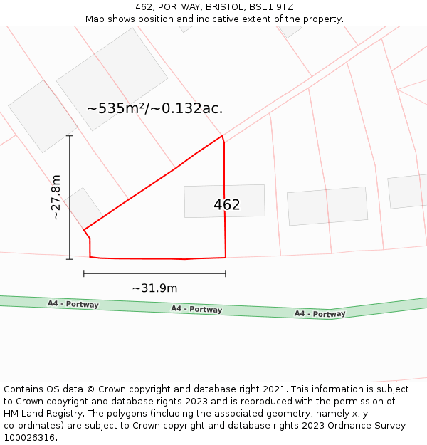 462, PORTWAY, BRISTOL, BS11 9TZ: Plot and title map