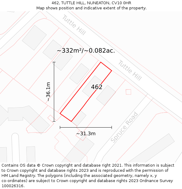 462, TUTTLE HILL, NUNEATON, CV10 0HR: Plot and title map