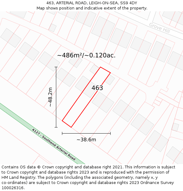 463, ARTERIAL ROAD, LEIGH-ON-SEA, SS9 4DY: Plot and title map