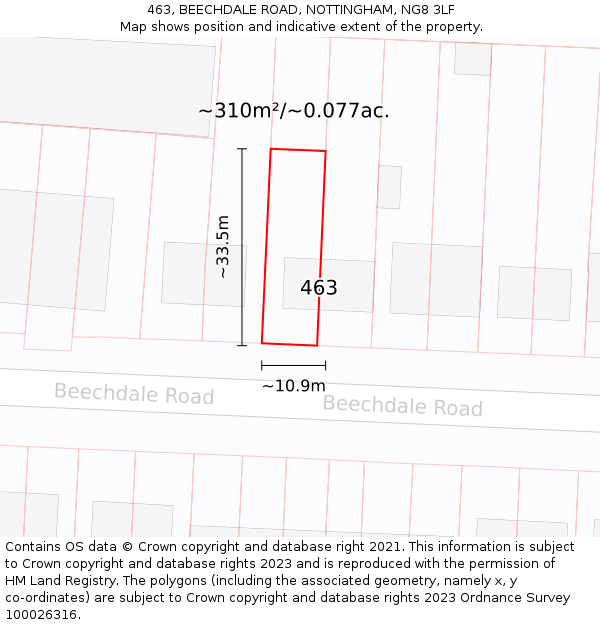 463, BEECHDALE ROAD, NOTTINGHAM, NG8 3LF: Plot and title map