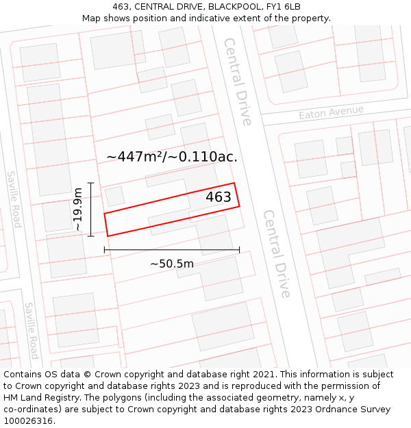 463, CENTRAL DRIVE, BLACKPOOL, FY1 6LB: Plot and title map