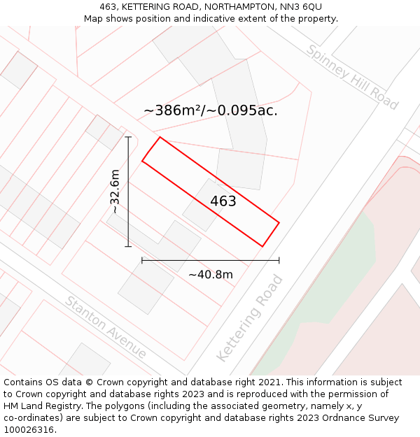 463, KETTERING ROAD, NORTHAMPTON, NN3 6QU: Plot and title map