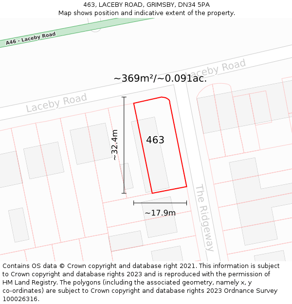 463, LACEBY ROAD, GRIMSBY, DN34 5PA: Plot and title map