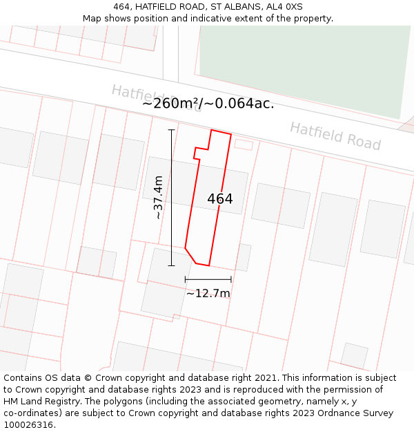 464, HATFIELD ROAD, ST ALBANS, AL4 0XS: Plot and title map